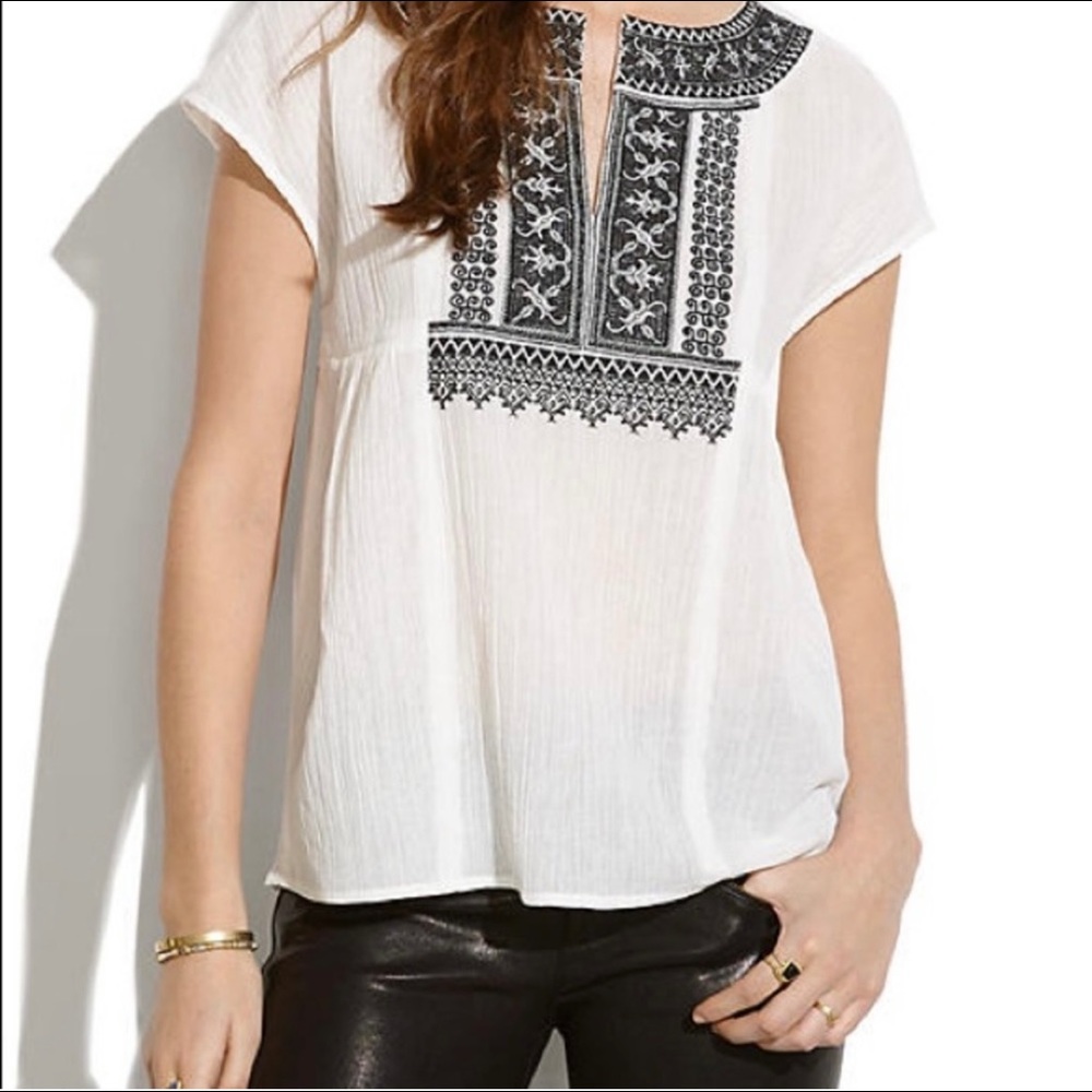 Madewell Kasbah Embroidered White Cotton Top